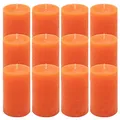 Produktbild: Rustik-Kerze Höhe 11,5 cm Ø 6,8 cm lange Brenndauer Rund-Kerze Säulenkerzen Kerzen-Deko Tafelkerzen Weihnachts-Kerzen Hochzeits-Deko (orange, 12)