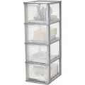 Produktbild: Iris Ohyama - Kunststoff Schubladenbox Mit 4 Tiefen Schubladen, Grau, Easy-pull-system, A4, A5 & A6 Format, Schreibtisch Organizer Für Büro, Schule, Schreibwaren, Bpa-frei, Schubladenschrank, Och-2400