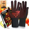 Produktbild: Kesser - Grillhandschuhe hitzebeständig bis 500° Ofenhandschuhe Atmungsaktiv & mit rutschfestem Griff Topfhandschuhe aus Aramid-Gewebe Schwarz / Rot