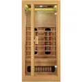 Produktbild: Infrarotkabine Nyborg S90V - Infrarotsauna Vollspektrumstrahler, LED-Farblicht & große Glastür - Wärmekabine für 1 Person 90 x 90 cm - Artsauna