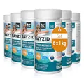 Produktbild: 6 x 1 kg Bayzid Chlor Multitabs 6 in 1-200g Chlortabletten - 2 Phasen Wirkung zur Schockchlorung & Langzeitpflege - Desinfektion, Algenverhütung, Trübungsentfernung, Kalkvermeidung, pH-Wert