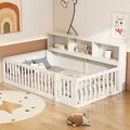 Produktbild: Kinderbett mit Lattenrost und Zaun, 90x200 cm, Jugendbett, Rausfallschutz, Stauraum, Kiefer - Weiß