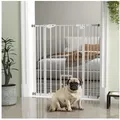 Produktbild: PawHut Hundegitter mit Tür für Hunde und Katzen, Haustier (Türschutzgitter, 1 St., Treppenschutzgitter ohne Bohren), mit automatisch schließender Doppelverriegelung, Stahl, Weiß weiß 101 cm x 104.1 cm x 3.5 cm