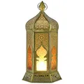 Produktbild: Marrakesch Boho Deko Teelichthalter Windlicht aus Metall & Glas Louay orange 40cm | Orientalische Kerzenhalter Laterne als Marokkanische Balkon Garten oder Wohnzimmer Deko | Gartendeko für draußen