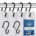 Produktbild: Blau Marité 12 Metall-Duschvorhanghaken in S-Form mit Anti-Fall-System, Duschvorhangringe mit Sicherheitsverschluss, Geeignet für Stangen bis 2,6 cm Durchmesser (S, Schwarz)