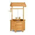 Produktbild: Relaxdays Dekobrunnen Garten Holz, Rolle, Eimer, HxBxT: 82 x 47 x 41 cm, Zierbrunnen, Gartendeko, Holzbrunnen, natur