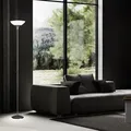 Produktbild: Stehleuchte Stehlampe Deckenfluter Wohnzimmerlampe, Schnurschalter, Metall titanfarben weiß, 1x E27 Fassung, DxH 28x180cm