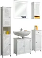Produktbild: Saphir Badmöbel-Set Quickset 928 5-teilig, Waschbeckenunterschrank mit Spiegel, (5-St), Hochschrank, Unterschrank, Hängeschrank, 6 Türen, Weiß Glanz