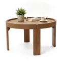 Produktbild: Runder Outdoor-Couchtisch aus Akazienholz mit Tablettplatte –Ø70 x H40 cm - Braun