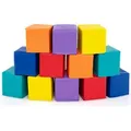 Produktbild: COSTWAY 12-teiliges EPE-Schaumstoff-Bausteinset, 14 x14 cm, farbige Würfel, wasserdichte Kunstlederhülle, weiche Bausteine für Kinder - Bunt