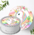 Produktbild: Für die Geburtstags Torte, Zuckerbild kompatibel mit: Einhorn Tortenbild, Essbares Foto für Torten, Fondant, Tortenaufleger Ø 20cm, 0270z
