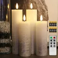 Produktbild: 4 Flammenlose LED Wachskerzen Adventskerzen Silber Rustik-Design mit Fernbedi...