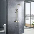Produktbild: OihPaw Luxus-Gold-Duschsystem mit 3-Funktions-Handbrause, 20cm Regenduschkopf, verstellbarer Duschsäule und Messing-Mischventil, Gold, 69x15x43cm