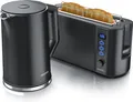Produktbild: Arendo Frühstücksset, Wasserkocher mit Temperatureinstellung, Edelstahl, 2200W, 1,5L + Toaster 2 Scheiben, Langschlitztoaster 2 Scheiben, Langschlitz, 1000W, Schwarz