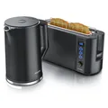 Produktbild: Arendo Frühstücksset, Wasserkocher mit Temperatureinstellung + Langschlitztoaster, Schwarz