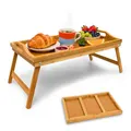 Produktbild: 2X Betttablett Bambus, Frühstückstablett mit klappbaren Beinen, Serviertablett, Natur, H x B x T: ca. 21,5 x 47 x 27cm