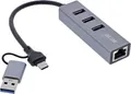 Produktbild: InLine 4in1 Gigabit Hub, USB-C & USB-A, 1x RJ45, 3x USB 3.2 Gen.1
