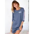 Produktbild: Nachthemd ARIZONA, Damen, Gr. 36/38, N-Gr, blau (blau, meliert), Single Jersey, Graumeliert (Obermaterial): 90% Baumwolle, 10% Polyester. Obermaterial: 60% Baumwolle, 40% Polyester, figurumspielend kurz, Rundhals, Raglanärmel Rippbündchen, Kleider Nachthemd, im College-Look mit Folienprint