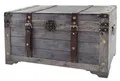 Produktbild: Kobolo Truhe KUBA, 70x35x38 cm, grau, Vintage Holztruhe mit Deckel & Stauraum, rustikale Aufbewahrungstruhe im Schatztruhendesign mit Metall- & Kunstlederapplikationen