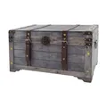 Produktbild: Truhe Aufbwahrungsbox KUBA Holz grau Metall- Kunstlederapplikationen 70x35x38 cm