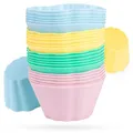 Produktbild: Backefix 24 bunte wiederverwendbare Silikon Muffinförmchen Pastell | hochwertige antihaftende Cupcake Förmchen BPA frei | einzelne Muffin Backform spülmaschinenfest, temperaturbeständig