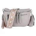 Produktbild: MIRROSI® Bauchtasche Damen, Veganleder 30x20x9cm, Umhängetasche, Brusttasche, Crossbody bag, Kunstleder leder, verstellbare Schulterriemen Bohemian Style (Hellgrau)