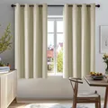 Produktbild: Deconovo Vorhang Blickdicht mit Kälteschutz Gardinen Kinderzimmer Verdunkelungsvorhang Kälteschutz, 138x117cm(HöhexBreite), Beige, 2er Set