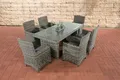 Produktbild: CLP Polyrattan Sitzgruppe Fontana Mit Polsterauflagen | Garten-Set: 1 Esstisch Mit Glasplatte und 6 Stühle, Farbe:grau-meliert, Polsterfarbe:Eisengrau