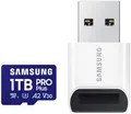 Produktbild: Samsung PRO Plus (2024) microSD-Karte + USB-Kartenleser, 1 TB, UHS-I U3, Full HD & 4K UHD, 180 MB/s Lesen, 130 MB/s Schreiben, Speicherkarte für Smartphone, Action-Cam, Handheld-Konsole, MB-MD1T0SB/WW