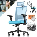 Produktbild: KESSER® Bürostuhl mit verstellbaren Armlehnen Drehstuhl mit Lendenwirbelstütze Rückenschonend Schreibtischstuhl ergonomisch mit Kopfstütze Office Chair Wippfunktion bis 125° mit 5x Gummirollen