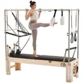 Produktbild: VEVOR Pilates Reformer Maschine aus Holz für Fitnessstudio zu Hause, Krafttrainingsgerät mit doppeltem Widerstand & Reformer-Box & Sprungbrett, für Fortgeschrittene und Anfänger, bis zu 181,44 kg