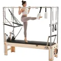 Produktbild: Vevor Pilates Reformer Maschine Aus Holz Für Fitnessstudio Zu Hause, Krafttrainingsgerät Mit Doppeltem Widerstand & Reformer-box & Sprungbrett, Für Fortgeschrittene Und Anfänger, Bis Zu 181,44 Kg