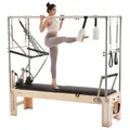 Produktbild: VEVOR Pilates Reformer Maschine aus Holz für Fitnessstudio zu Hause, Krafttrainingsgerät mit doppeltem Widerstand & Reformer-Box & Sprungbrett, für