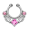 Produktbild: Piercingfaktor® Fake Piercing Universal Ring Septum Vintage Tribal mit Zirkonia Kristallen Nasen Lippen Helix Ohr Intim Tragus Nippel Hufeisen Horseshoe Silber Pink