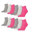 Produktbild: PUMA 12 Paar Unisex Quarter Socken Sneaker Gr. 35-49 für Damen Herren Füßlinge, Farbe:656 - middle grey mélange/pink, Socken & Strümpfe:39-42