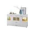 Produktbild: Stella Trading Fun Plus Sideboard weiss mit schönen Hirnholz-Applikationen - Moderne Kommode inkl. LED Beleuchtung - 170 x 94 x 42 cm (B/H/T)