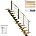 Produktbild: Dolle Mittelholmtreppe Sydney In Buche, Geölt 75 Cm Breit Gerade Für Geschosshöhen 240 – 292 Cm Uk Metall Weiß Mit Einseitigem Designgeländer