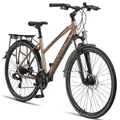 Produktbild: Licorne Bike Premium Touring Trekking Bike in 28 Zoll - Fahrrad für Jungen, Mädchen, Damen und Herren - 21 Gang-Schaltung - Mountainbike - Crossbike Farbe:Gold;Stil:Damen