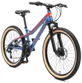Produktbild: BIKESTAR Alu Mountainbike Jugendfahrrad 24 Zoll ab 9-14 Jahre Hardtail | 21 Gang Shimano Schaltung, Scheibenbremse, Federgabel | Kinder Fahrrad Petrol & Gelb | Risikofrei Testen