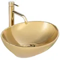 Produktbild: Rea Aufsatzwaschbecken SOFIA GOLD Waschtisch Handwaschbecken Spülbecken Waschschale Waschbecken für Badezimmer aus hochwertiger Keramik (Gold)