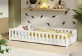 Produktbild: Kids Collective Kinderbett Bodenbett mit Rausfallschutz & Lattenrost Montessori Betten Kinder, Jugendbett Einzelbett Kiefer Weiß 80x160 cm