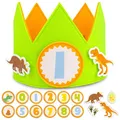 Produktbild: BONNYCO Geburtstagskrone Junge Dino, Auswechselbare Zahlen von 0 bis 9 und Thematische Figuren. 1. Geburtstag Junge Krone, Dino Geburtstag Deko. Dinosaurier Geburtstagsdeko, Geschenke für Kinder