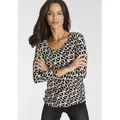Produktbild: 3/4-Arm-Shirt LAURA SCOTT, Damen, Gr. 34, gelb (camel, schwarz), Single Jersey, Obermaterial: 95% Viskose, 5% Elasthan, bedruckt, lässig geschnitten hüftlang, V-Ausschnitt, Shirts 3/4-Arm-Shirt, lässige Passform, 3/4-Ärmellänge, V-Ausschnitt, femininer Stil