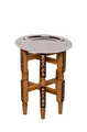 Produktbild: Marokkanischer Tisch Beistelltisch aus Holz & Messing Iman ø 40cm rund | Orientalischer runder Teetisch mit klappbaren Gestell in Braun | Das Tablett Diese Klapptische ist orientalisch in Silber