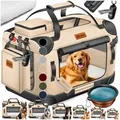 Produktbild: Lovpet Tiertransportbox bis 7 kg, Hundebox Hundetransportbox faltbar Inkl.Hundenapf Transport beige XXXL | 69 cm x 69 cm x 102 cm