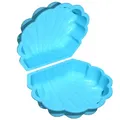 Produktbild: Wassermuschel Sandmuschel Sandkasten 2-teilig aus Kunststoff Muschel mit Deckel (türkis mit Seesterne)