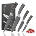 Produktbild: Wakoli EDIS 4-teiliges Küchenmesser Set aus Damaststahl (VG10 Kern) in edler Geschenkbox – Scharfes Damastmesser Set mit Pakkaholzgriffen – Messerset mit 2x Santoku, Fleischmesser & Officemesser