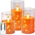 Produktbild: Kiexung LED-Kerzen, blinkende batteriebetriebene Kerze, eingebaute Sternenlicht-Lichterkette, Halloween-Kerze, unzerbrechliches Plexiglas mit Fernbedienungs-Timer, 3er-Set (orange)
