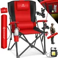 Produktbild: KESSER® Campingstuhl faltbar bis 160 kg | Angelstuhl Faltstuhl Klappstuhl Gepolstert mit Armlehnen | Campinglicht und Getränkehalter + Tasche mit hoher Rückenlehne | Strandstuhl mit Angelhalterung