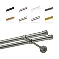 Produktbild: MDEKOR Gardinenstange 360 cm doppelläufig | Vorhangstange für die Wandmontage Silber Grau aus Metall | Gardinenstangenset Ø 19mm